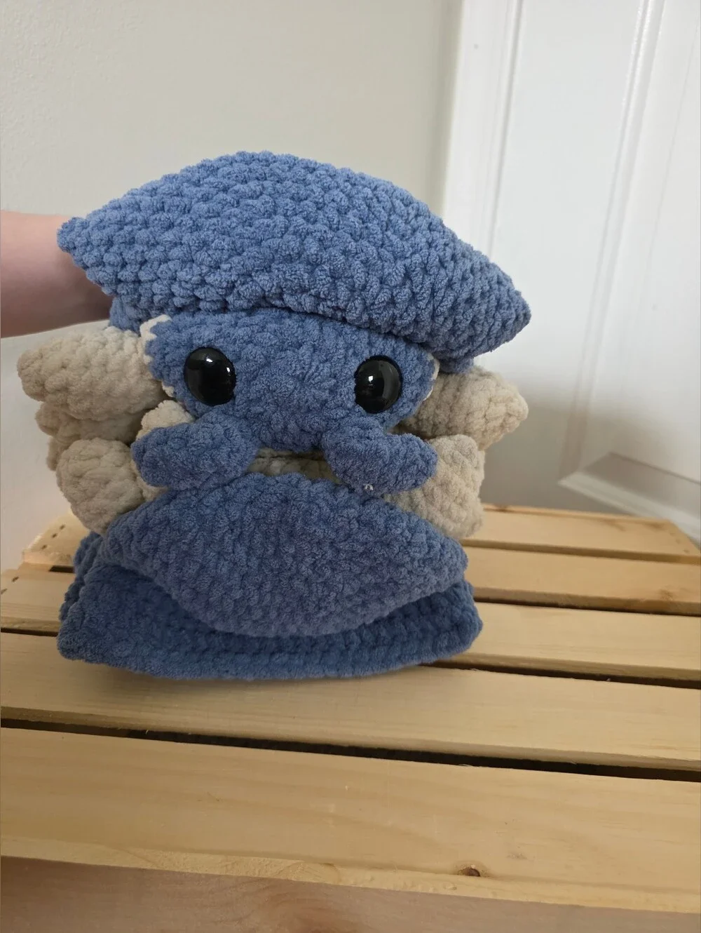 Handmade Plush Blue and Cream Pet Bed by